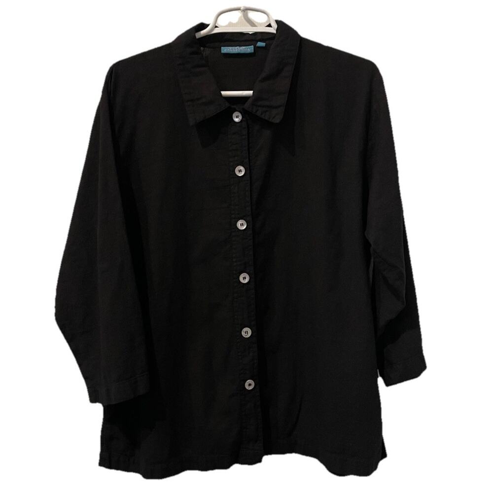 Cotton Connection-Black-3/4 Sleeve Blouse-Button Front, Size Large-Cotton